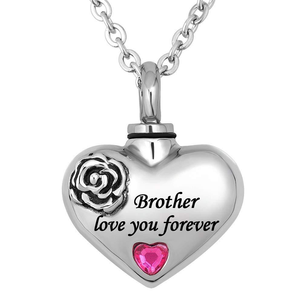 [Australia] - Heart of Charms Love You Forever Urn Necklace for Human Cremation Rose Flower Jewelry Keepsake Memorial brother 