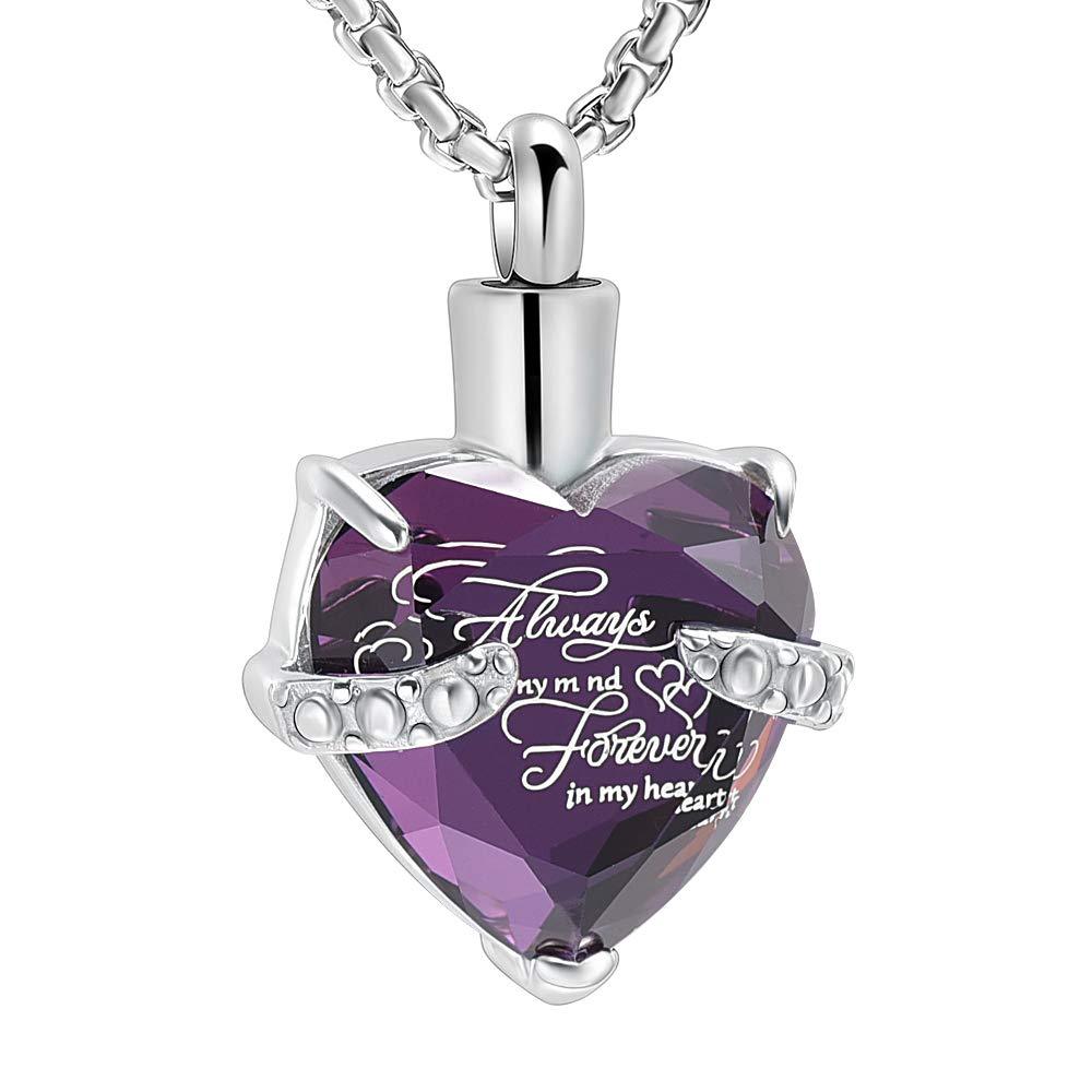 [Australia] - EternityMemory Memorial Jewelry Ashes Keepsake Pendant for Human Ash Holder Stainless Steel Cremation Urn Necklace Always on my mind (purple stone) 