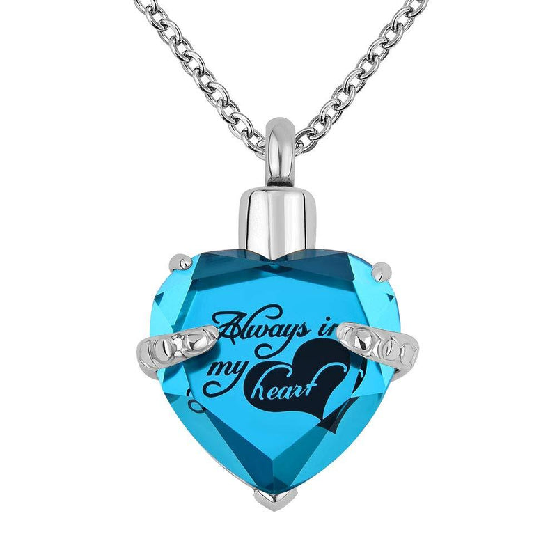 [Australia] - ShinyJewelry Always in My Heart Urn Necklace for Ashes Memorial Keepsake Cremation Pendant Blue 