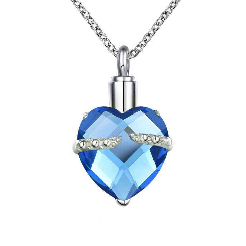 [Australia] - CoolJewelry Urn Necklace Ashes 12 Colors Glass Heart Cremation Pendant Crystal Memorial Jewelry Personalized Stainless Steel Keepsake Wathet 