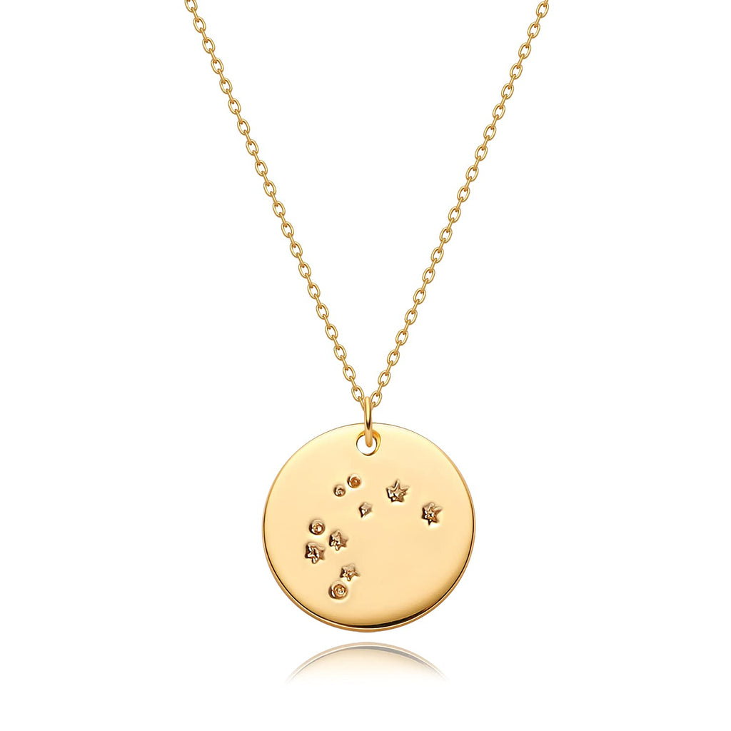 [Australia] - Mevecco Gold Necklace Coin Disc Zodiac 12 Constellation Star Connected Engraved Horoscope Sign Astrology Pendant 18K Gold Plated Chain Dainty Personalized Simple Jewelry Aquarius 