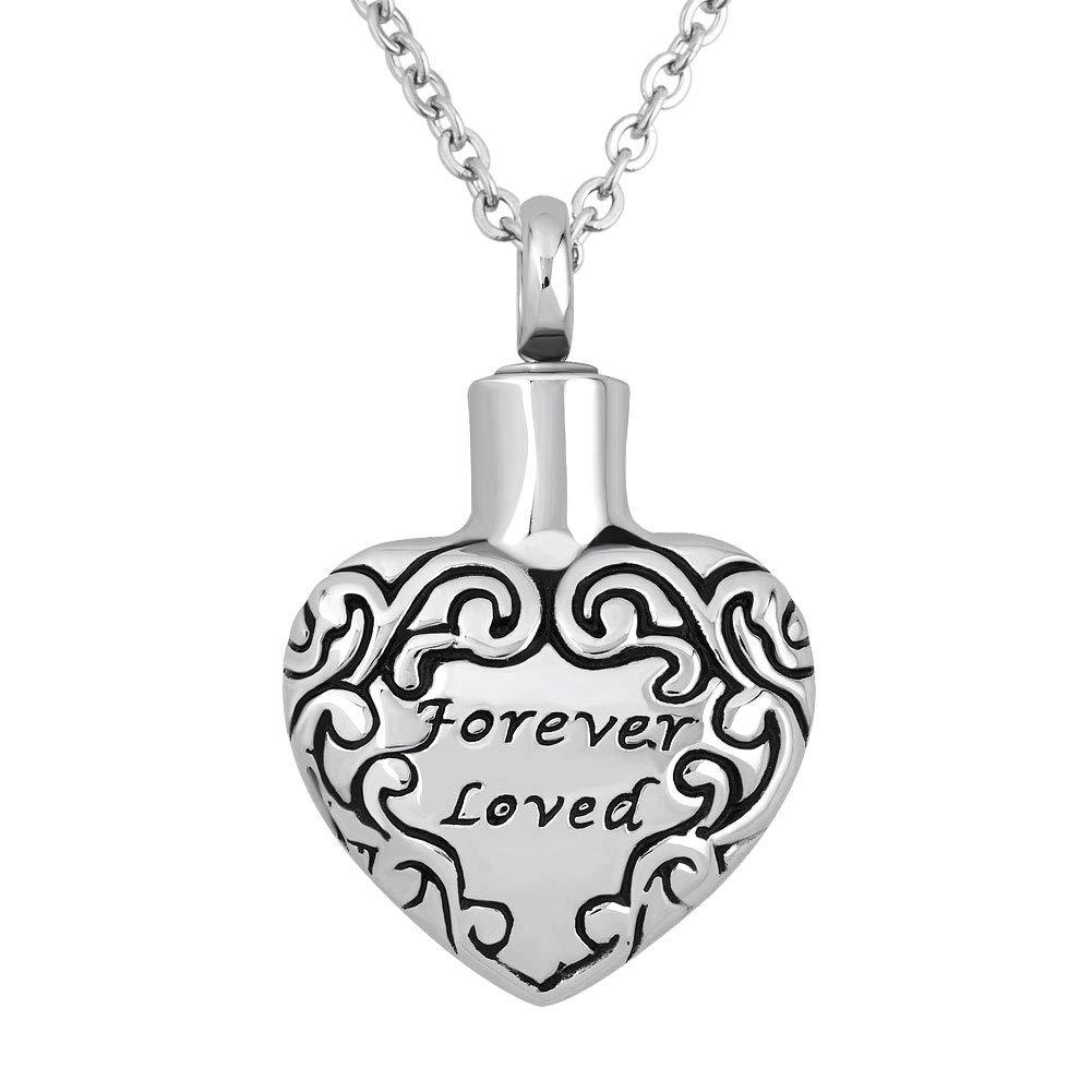 [Australia] - CoolJewelry Urn Necklace Ashes Love Heart Memorial Jewelry Forever Loved Cremation Pendant Stainless Steel Keepsake for Dad Mom 