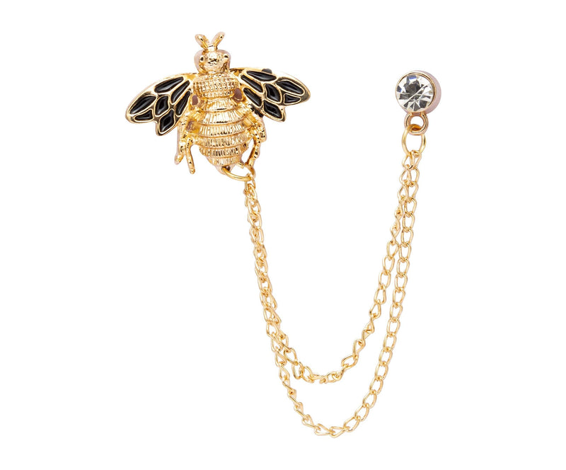 [Australia] - Knighthood Men's Bee With Hanging Chain Brooch Lapel Pin (Golden & Black) 