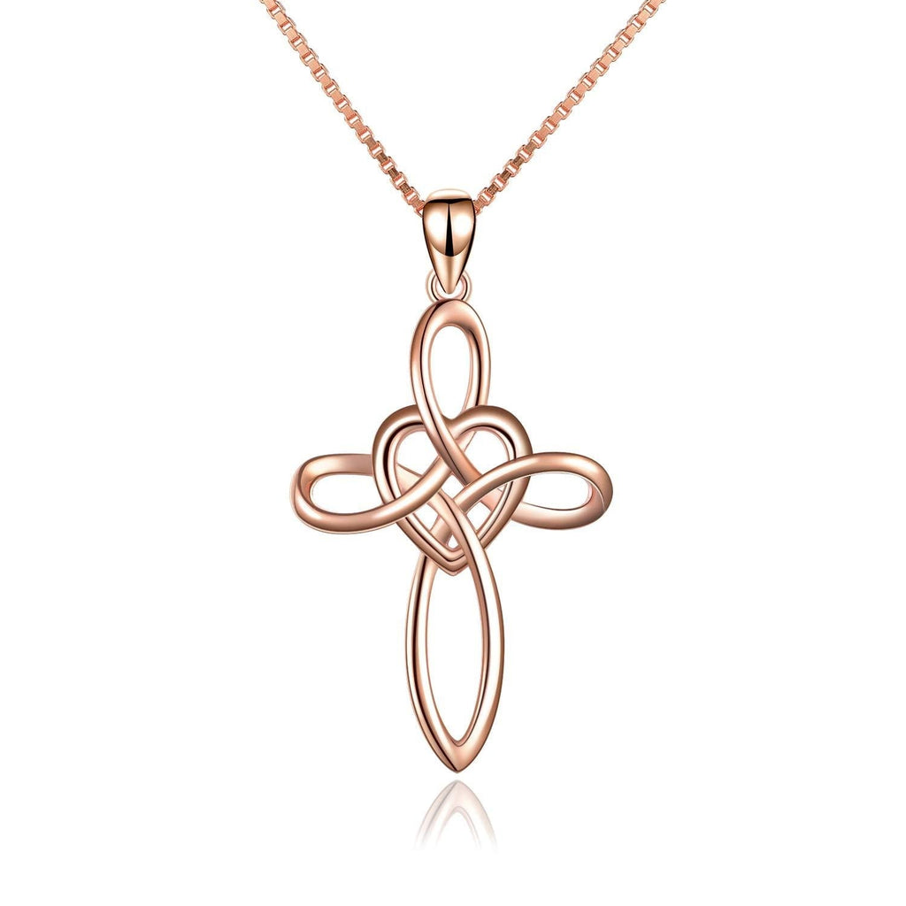 [Australia] - YFN Celtic Knot Cross Necklace Sterling Silver Infinity Love Heart Pendant Necklace Rose Gold Celtic Cross Necklace 