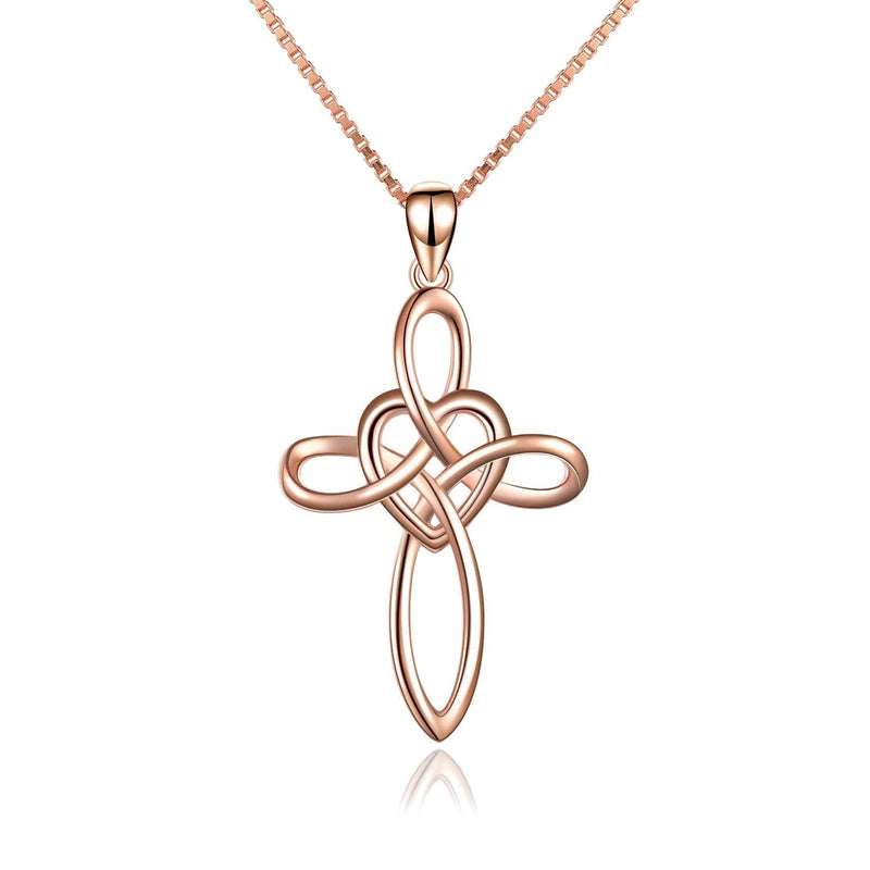 [Australia] - YFN Celtic Knot Cross Necklace Sterling Silver Infinity Love Heart Pendant Necklace Rose Gold Celtic Cross Necklace 