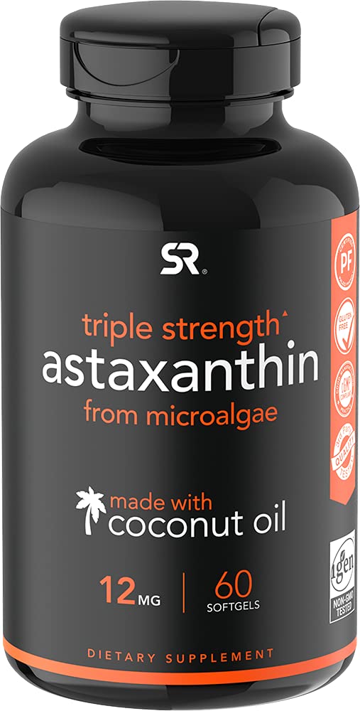 [Australia] - Sports Research Triple Strength Astaxanthin Supplement from Algae w/ Organic Coconut Oil - Natural Support for Skin & Eye Health - Non-GMO & Gluten Free - 12mg, 60 Softgels for Adults - 2 Month Supply 60 Count (Pack of 1) 
