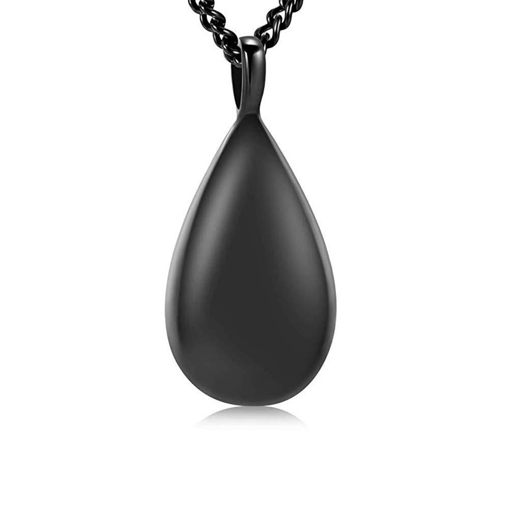 [Australia] - Engraved Teardrop Urn Necklace for Ashes Simple Cremation Keepsakes Memorial Cremation Jewelry for Loved One Black 