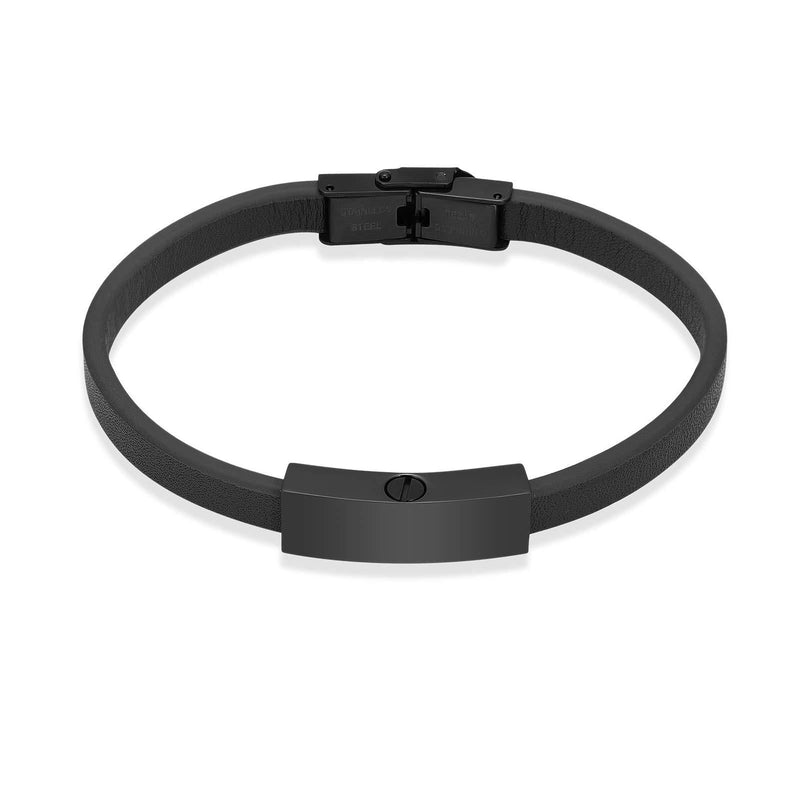 [Australia] - zeqingjw Urn Leather Bracelet for Ashes for Women Men Cuff Bangle Memorial Cremation Jewelry Stainless Steel Keepsake - Customize Available Black 20CM 