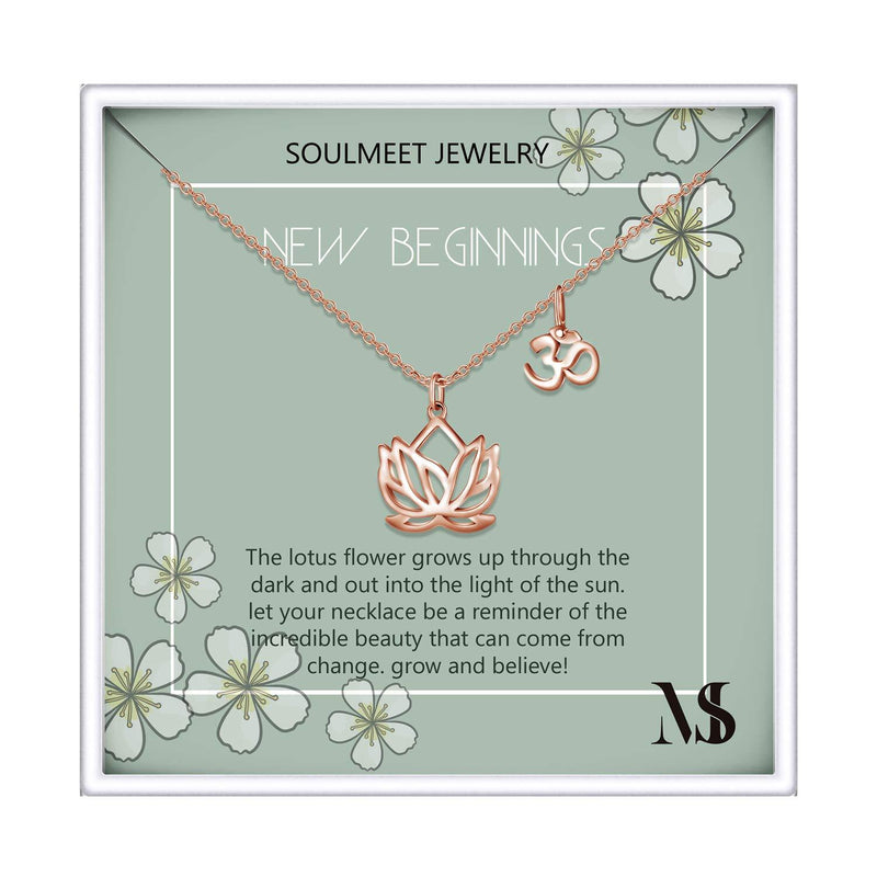 [Australia] - SOULMEET Sterling Silver Yoga Lotus Flower Necklace for Women Girls with Inspirational Quote on Gift Card, Happy Birthday Gifts for Mom Daughter C-Rose Gold 