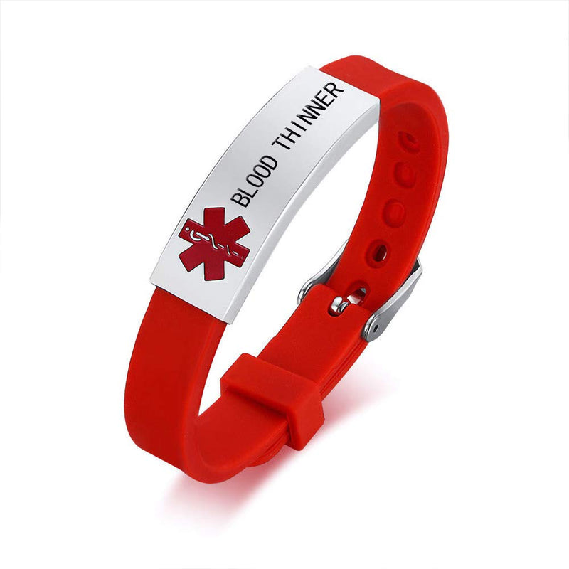[Australia] - HEABY Medical Alert ID Bracelet Laser Engraved Blood THINNER Adjustable Wristband for Men Women Emergency First Aid Red 