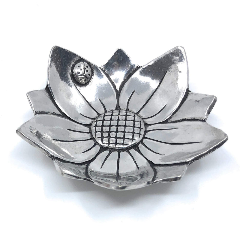 [Australia] - Sunflower with Ladybug Fine Pewter Ring Bowl Trinket Dish Tray 