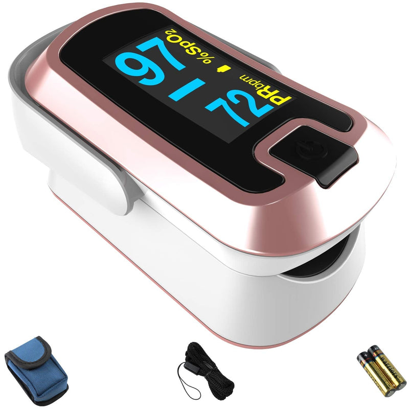 [Australia] - mibest OLED Finger Pulse Oximeter, O2 Meter, Dual Color White/Rose Gold 