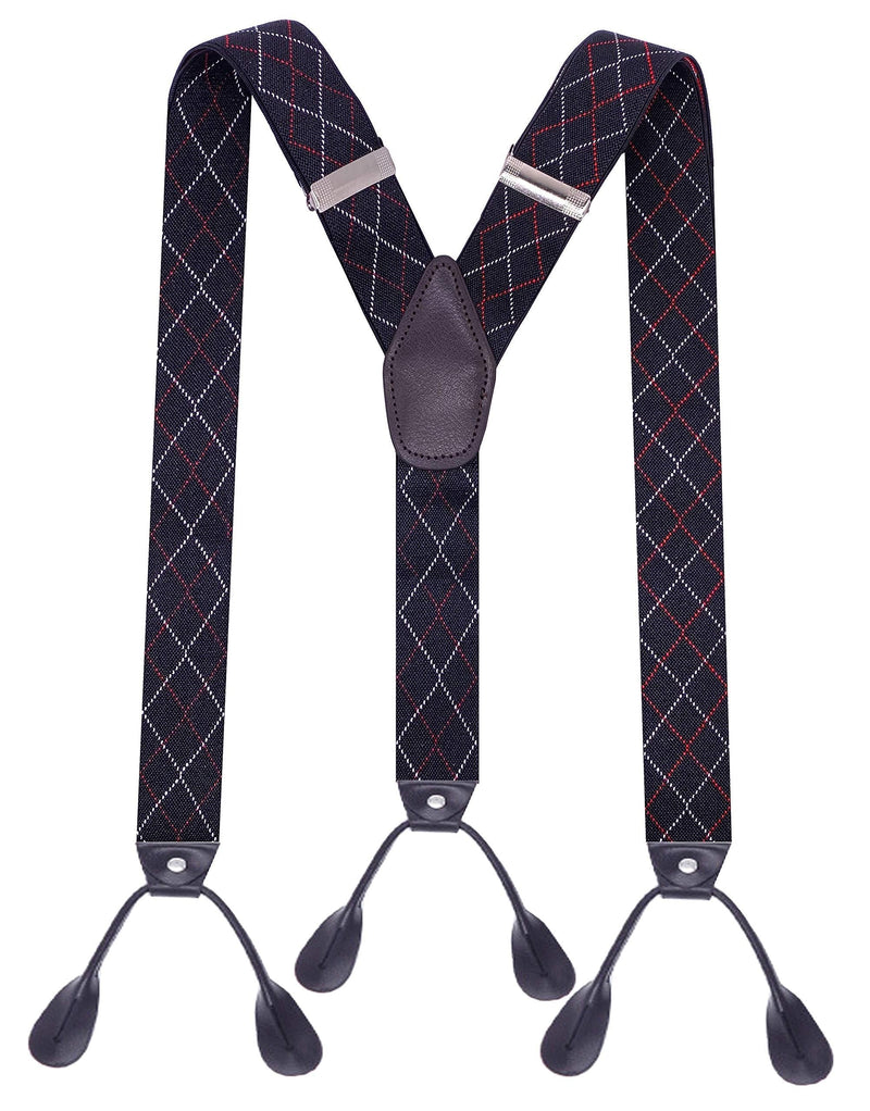 [Australia] - AYOSUSH Suspenders for Men Button End Heavy Duty Big and Tall Adjustable Elastic One Size Black Red White Argyle 