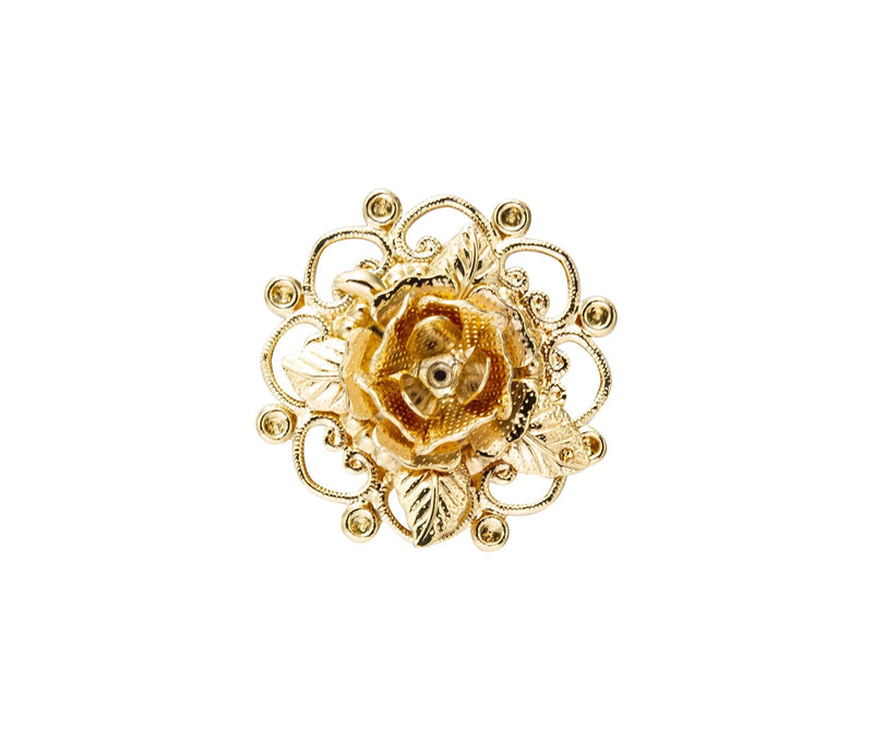 [Australia] - Knighthood Metalic Gold Rose Flower With Engraving Men's Lapel Pin Brooch 