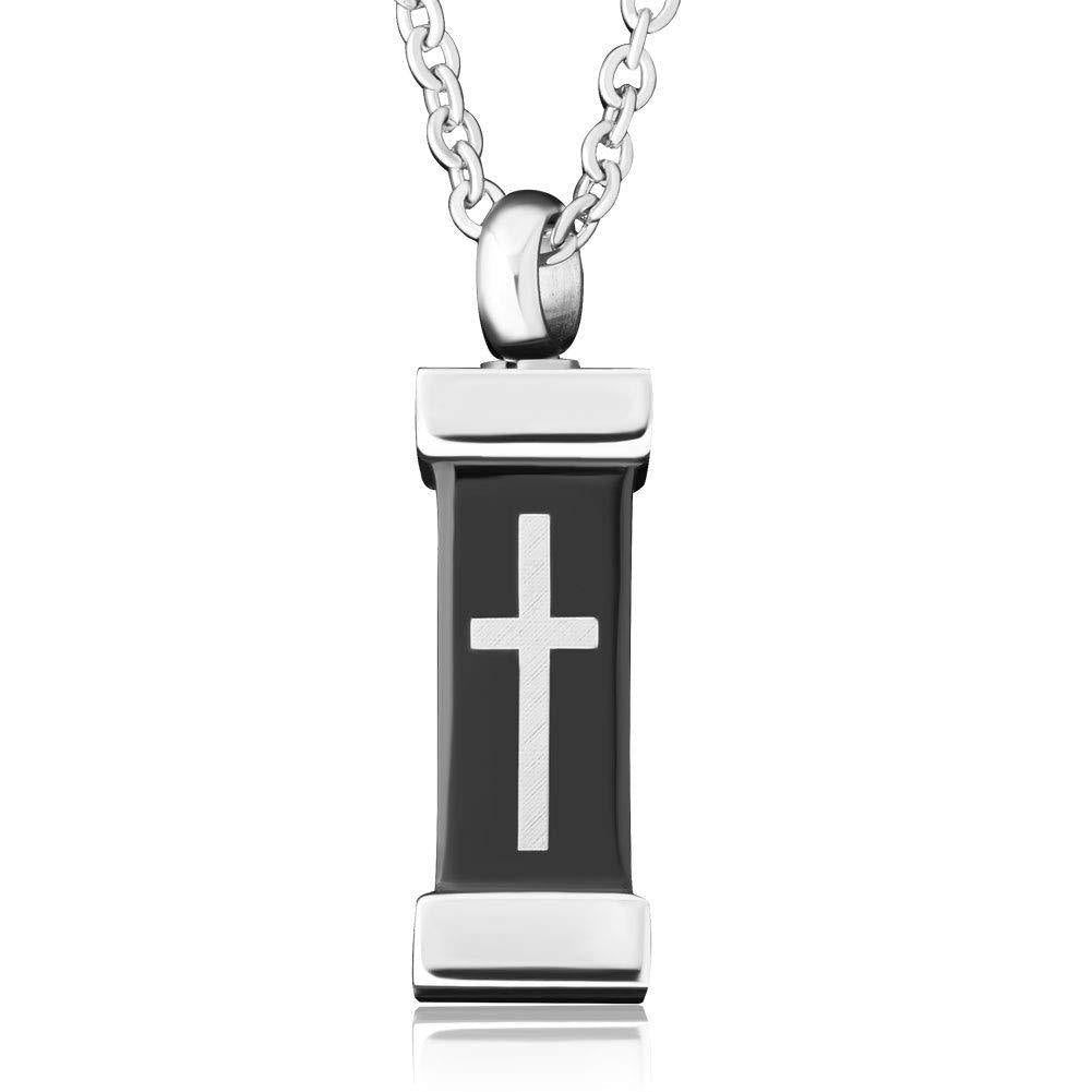 [Australia] - CoolJewelry Urn Necklace Ashes Rectangel Cross Pendant Elegant Religious Cross Cremation Memorial Cylinder Keepsake Stainless Steel Jewelry Cross 1 