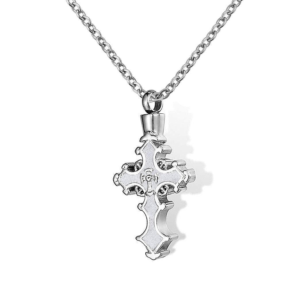 [Australia] - Sug Jasmin Cremation Memorial Jewelry Cross Urn Necklace for Ashes Holder Pendant Silver 