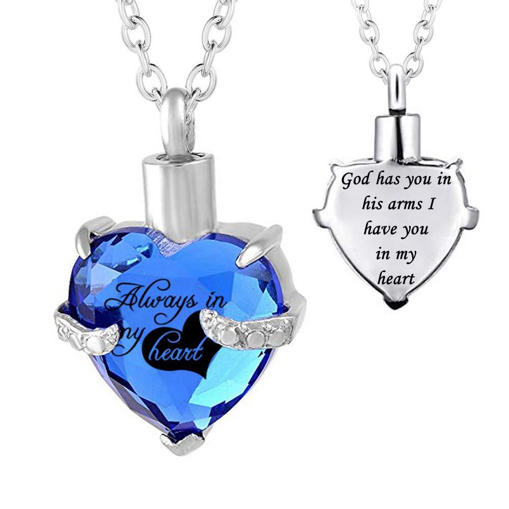 [Australia] - Heart Cremation Urn Necklace for Ashes Urn Jewelry Crystal Memorial Pendant with Fill Kit and Gift Bag - God has You in his arms I Have You in My Heart September 