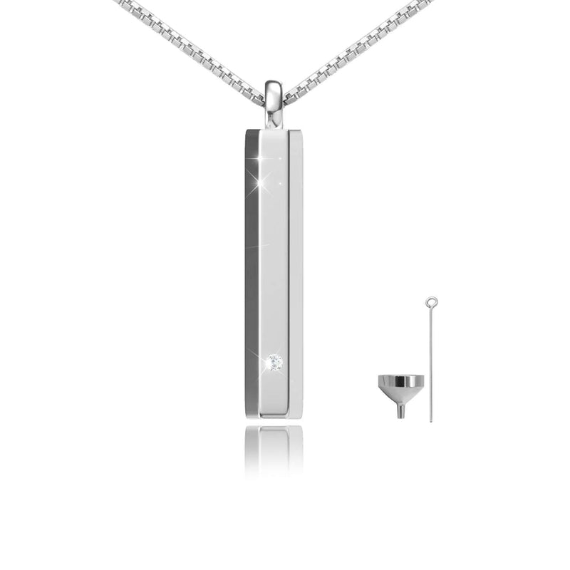 [Australia] - oGoodsunj Urn Pendant Collection Cremation Jewelry for Ashes Keepsake Minimalist bar with Necklace Chain in 925 Sterling Silver with Cubic Zirconia White 