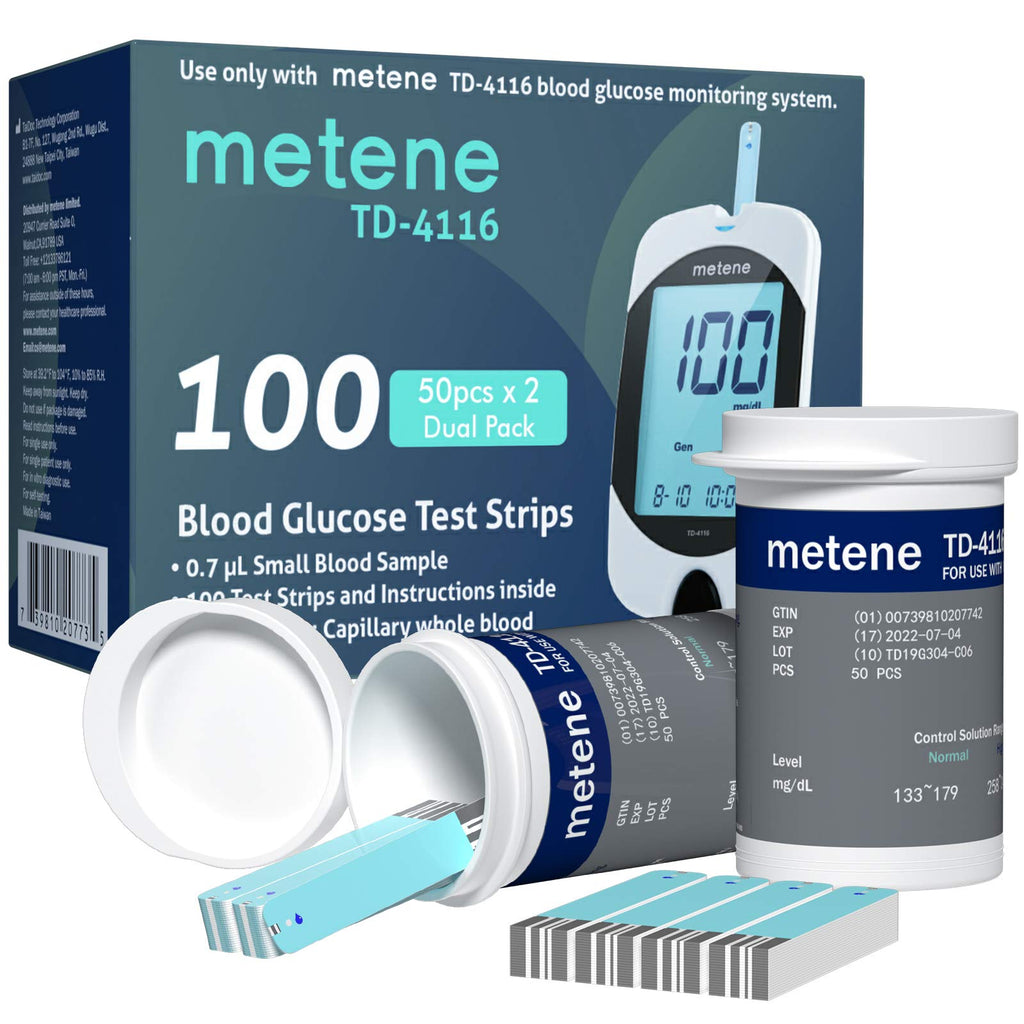 [Australia] - Metene TD-4116 Blood Glucose Test Strips, 100 Count Blood Sugar Test Strips for Diabetes, Use with metene TD-4116 Blood Glucose Monitoring System Only 100 Count (Pack of 1) 