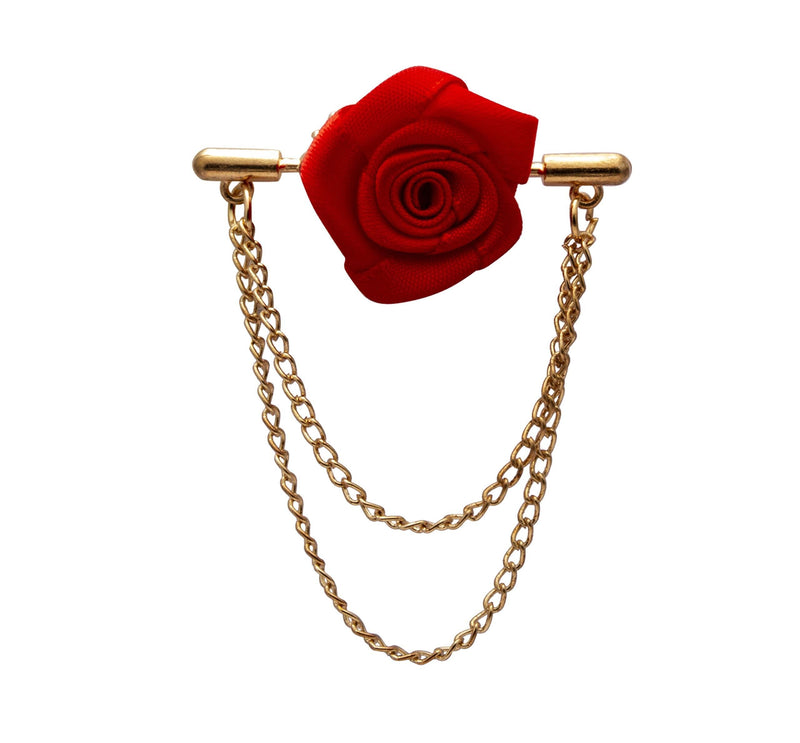 [Australia] - Knighthood Red Rose with Double Hanging Chain Lapel Pin/Brooch for Men 