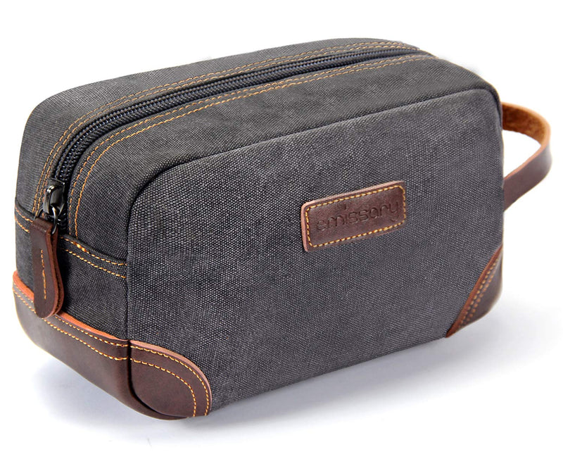 [Australia] - emissary Men's Toiletry Bag Leather and Canvas Travel Toiletry Bag Dopp Kit for Men Shaving Bag for Travel Accessories (Gray) Gray 