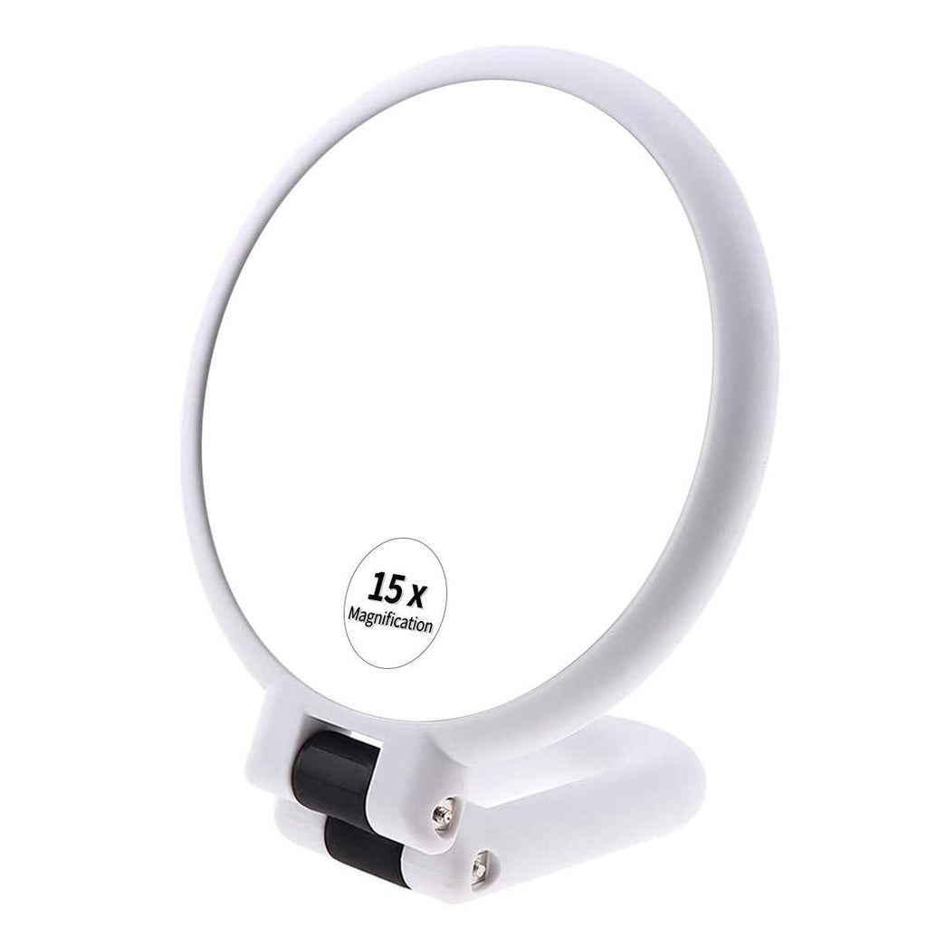 [Australia] - 15x Magnifying Handheld Mirror ,Travel Folding Hand Held Mirror,Double Sided Pedestal Makeup Mirror with 1/15x Magnification White 