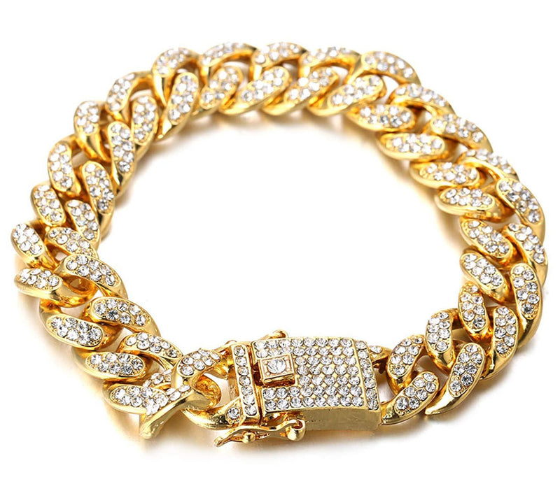 [Australia] - Halukakah Gold Chain for Men Iced Out,14MM/20MM Men's 18k Real Gold Plated/Platinum White Gold Finish Diamond Cuban Link Chain Miami Choker Necklace Bracelet,Full Cz Prong Set,with Giftbox 14MM Gold Plated Bracelet 7.0 Inches 