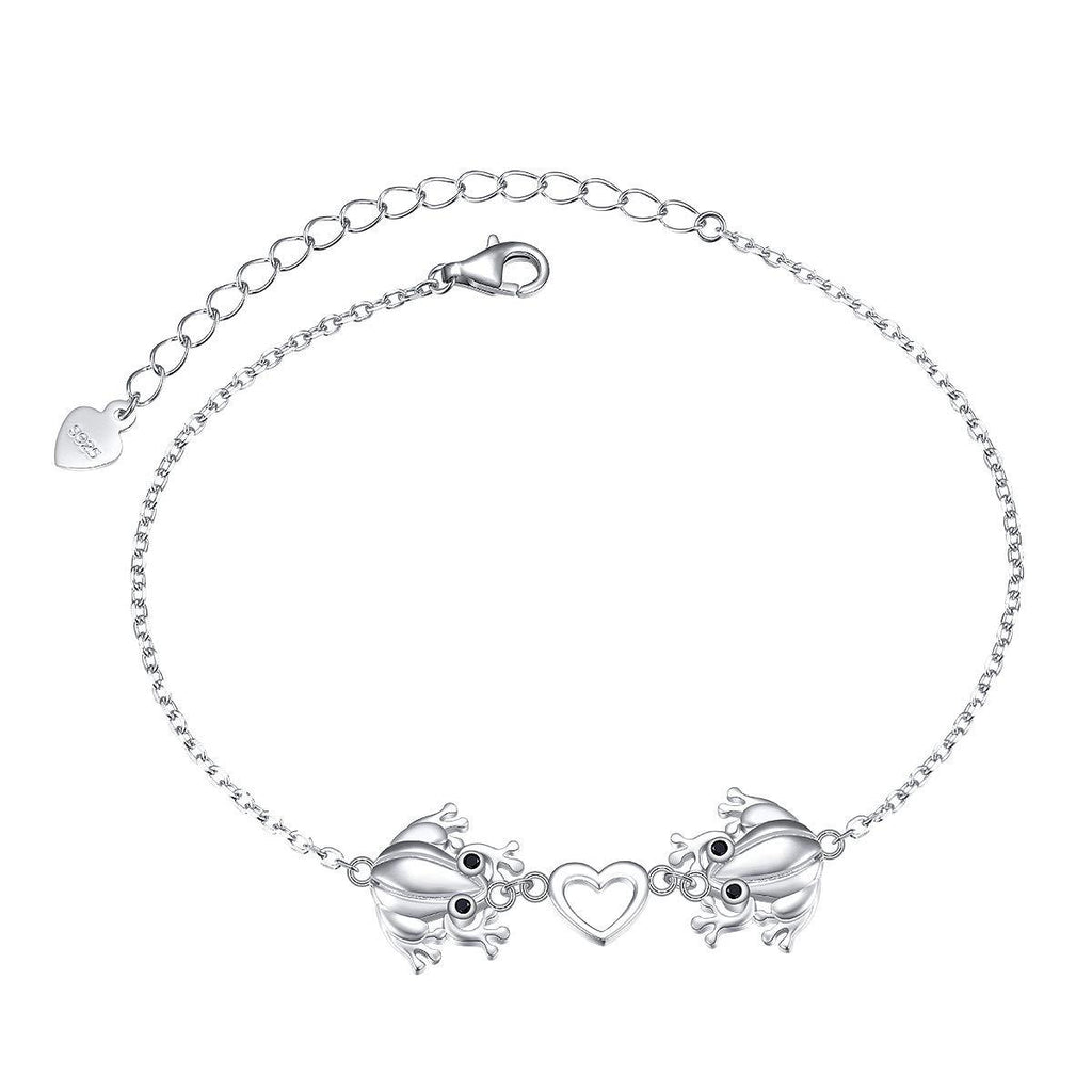 [Australia] - S925 Sterling Silver Frog Heart Necklace Ring Bracelet Earrings Jewelry Set for Women Girl Christmas Gift Anklet 