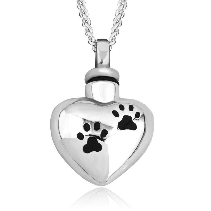 [Australia] - CoolJewelry Urn Necklace Ashes Pet Footprints Cremation Pendant Memorial Personalized Stainless Steel Jewelry with Fill Kit Heart Footprints 