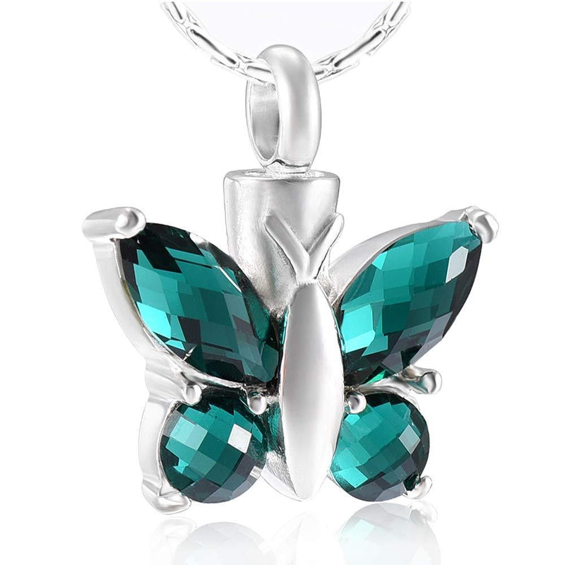 [Australia] - constantlife Cremation Jewelry for Ashes Memorial Urn Necklace Silver Plated Elegant Butterfly Shape Crystal Pendant Keepsake for Human Pets Green 