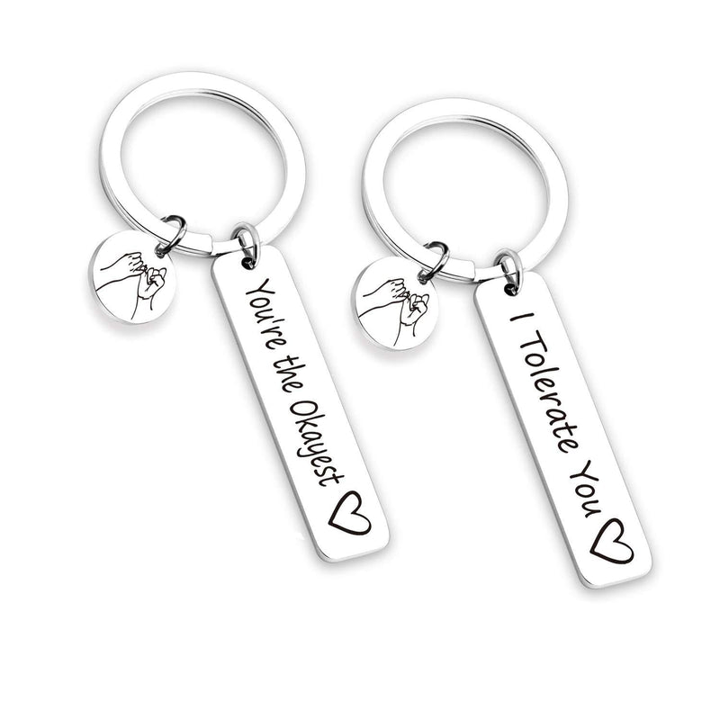 [Australia] - Friend Gifts Keychain Friendship Gifts Keychain Set - 2 PCS BFF Friends Jewelry I Tolerate You/You're The Okayest Funny Couple Keychain Gift for BFF Boyfriend (I Tolerate You Okayest-KR) 