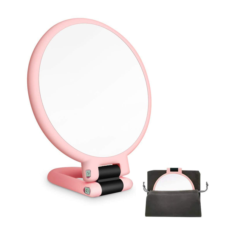 [Australia] - FUHUIM 1x 15x Magnifying Handheld Mirror, Double Sided Pedestal Magnification and True Image Makeup Mirror, Compact Size and Portable Vanity Cosmetic Mirror for Girl, 9.3" L x 1.9" W Pink 
