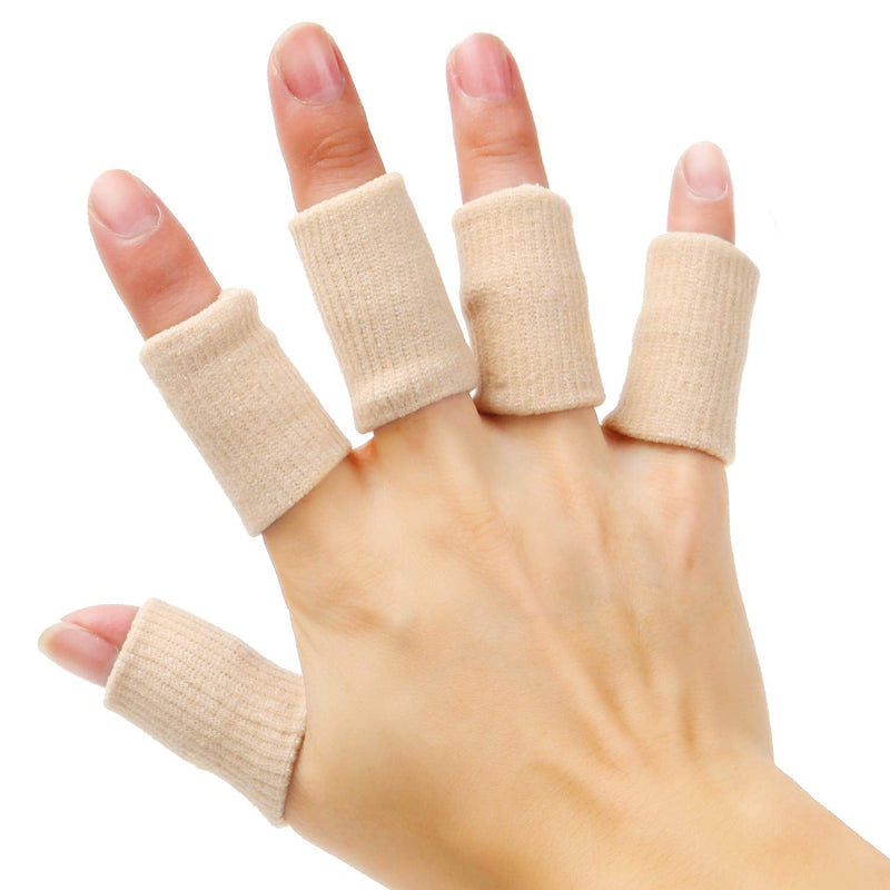 [Australia] - Senkary 20 Pieces Finger Sleeves Protectors Thumb Brace Support Elastic Compression Protector for Relieving Pain, Arthritis,Trigger Finger, Sports (Beige) Beige 