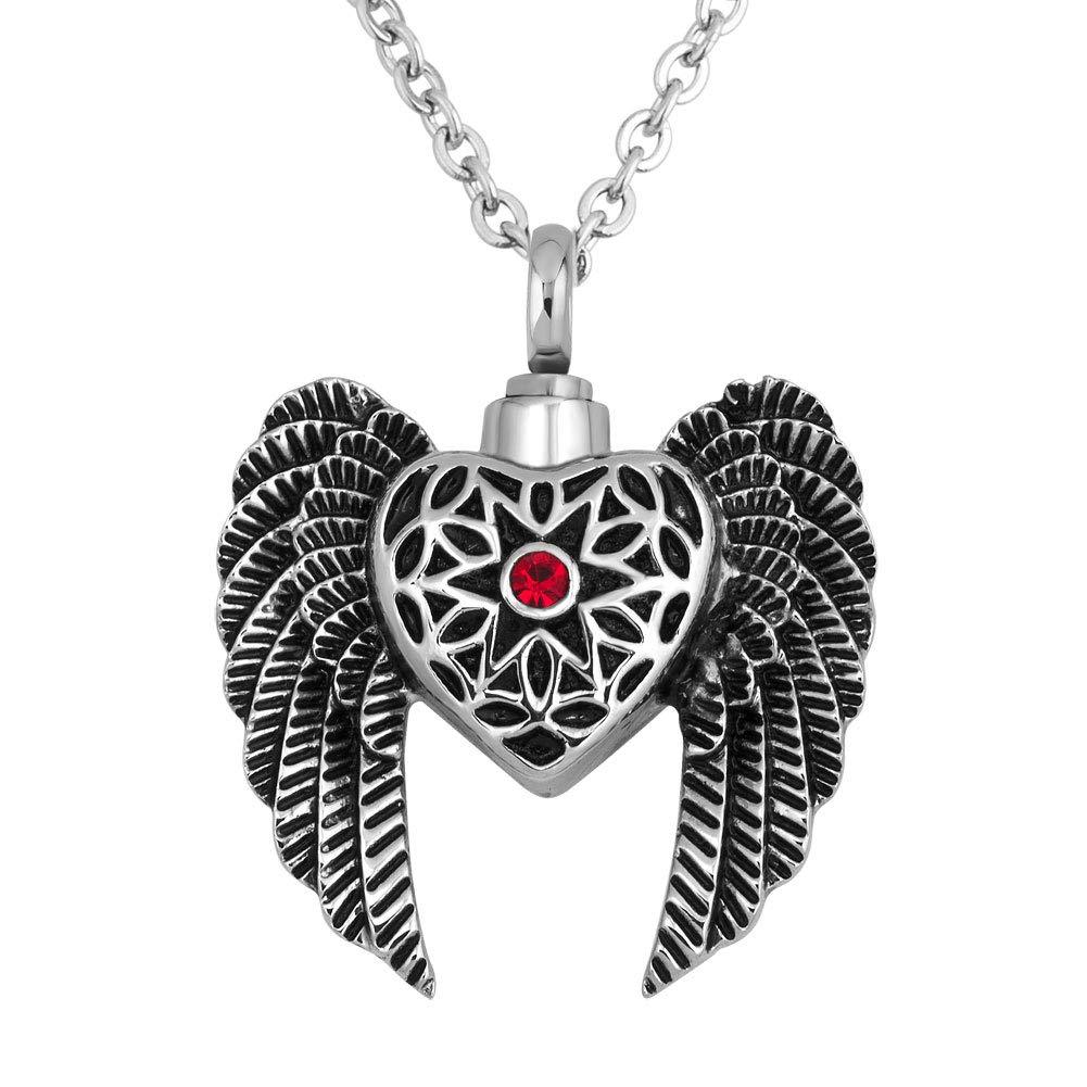 [Australia] - CoolJewelry Urn Necklace Ashes Angel Wing Pink Heart Keepsake Pendant Stainless Steel Cremation Memorial Jewelry Angel Wing 2 