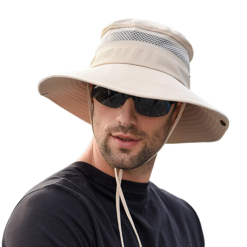 [Australia] - Men Women Sunscreen Cooling Hat Ice Cap Heatstroke Protection Cooling Cap Wide Brim Sun Hat with UV Protection Beige 