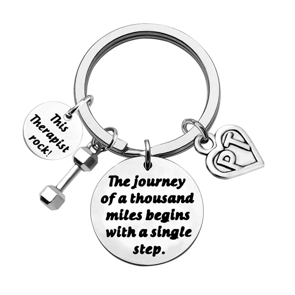 [Australia] - ENSIANTH PT Keychain Physical Therapist Keychain Motivational Gift The Journey of A Thousand Miles Gift Journey PT key 