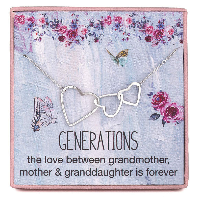 [Australia] - Grandma Gifts 3 Generations Necklace for Grandmother Mother Granddaughter 925 Sterling Silver Three Interlocking Hearts Pendant Necklace Chain Adjust From 16" to 21" Long Extender 