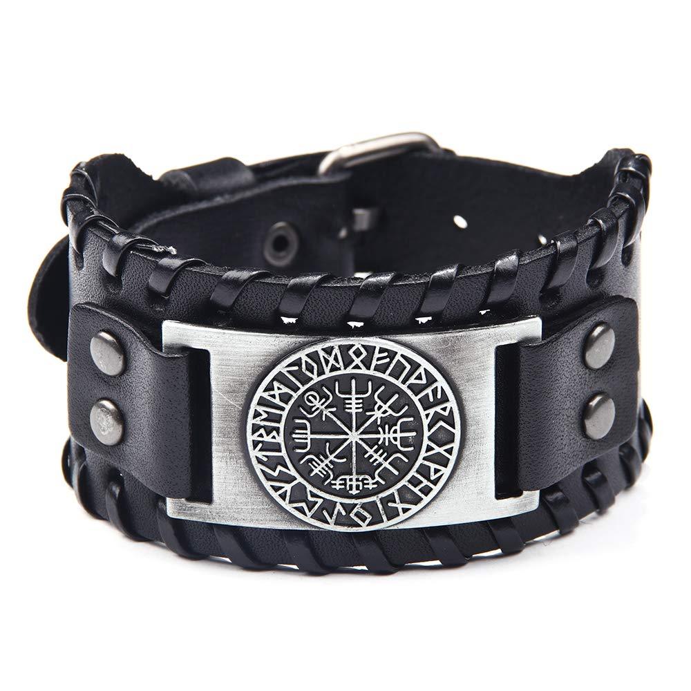 [Australia] - Viking Bracelet Norse Vegvisir - Nordic Bracelet with Runic Compass - Celtic Pagan Jewelry (Vegvisir Silver) 