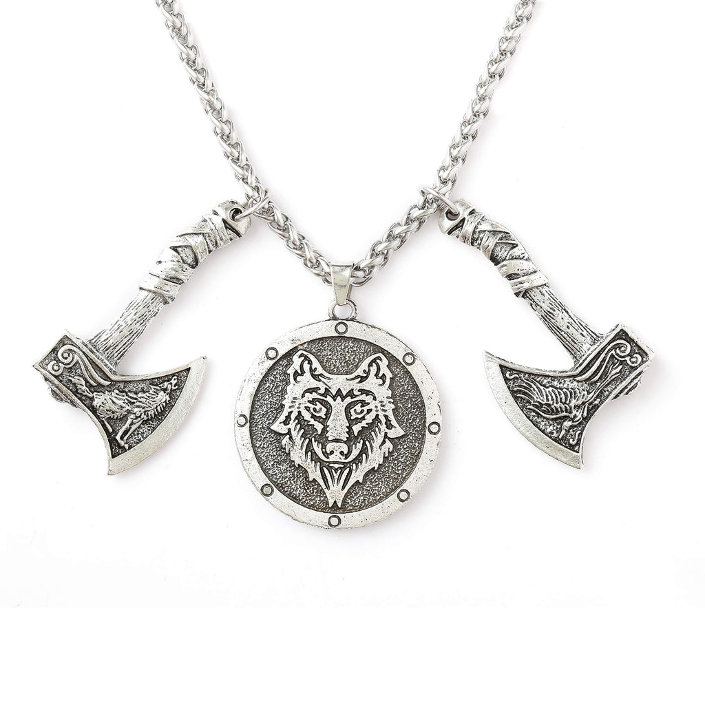 [Australia] - HAQUIL Viking Jewelry Norse Axe Talisman Pendant Chain Necklace for Men and Women 2 