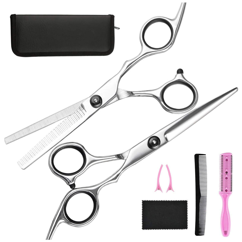 [Australia] - Hair Cutting Scissors Thinning Shears- Fcysy Professional Barber Sharp Hair Scissors Hairdressing Shears Kit with Haircut Accessories in Leather Case for Cutting Styling Hair for Women Men Pet- 7 Pcs Black 