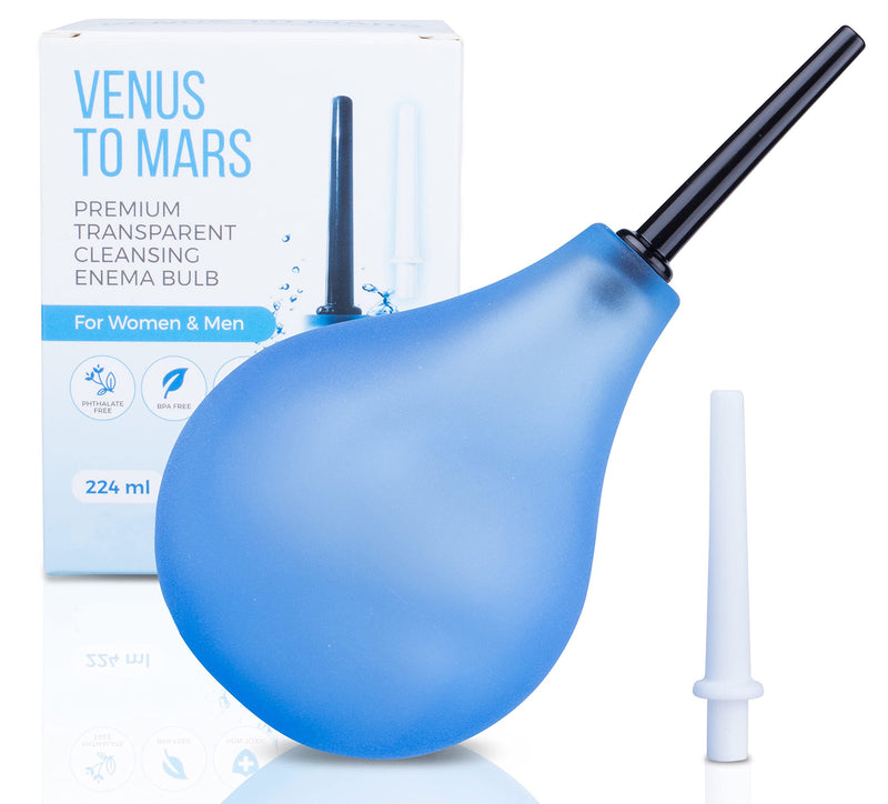 [Australia] - Venus To Mars Clear Enema Bulb – Anal Douche for Men and Women – Easily See Water Level with Clear See Through Design – 7 Ounce Blue Enema Bulb Kit with 2 Nozzles– BPA and Phthalates Free 