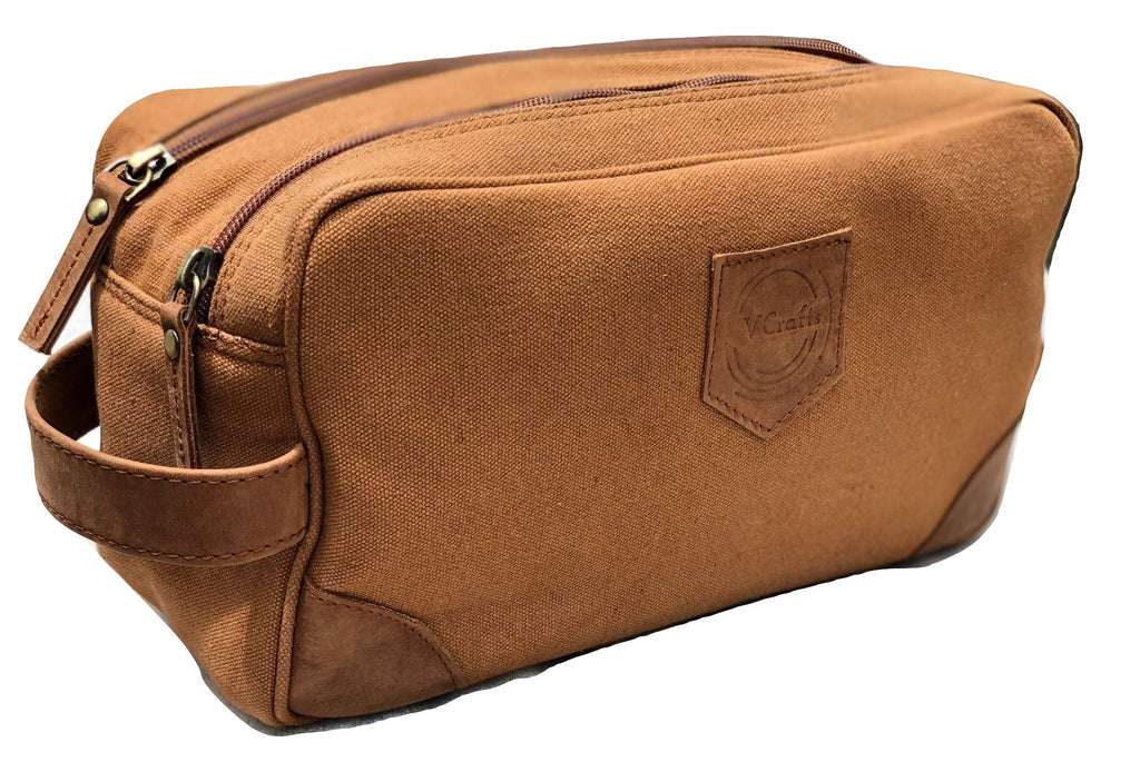 [Australia] - Unisex Toiletry Bag Travel Dopp Kit Vintage Leather Canvas Travel Toiletry Bag Shaving Dopp Kit Men's Travel Toiletry Organizer Bag Water-resistant Shaving Dopp Kit Bathroom Bag 