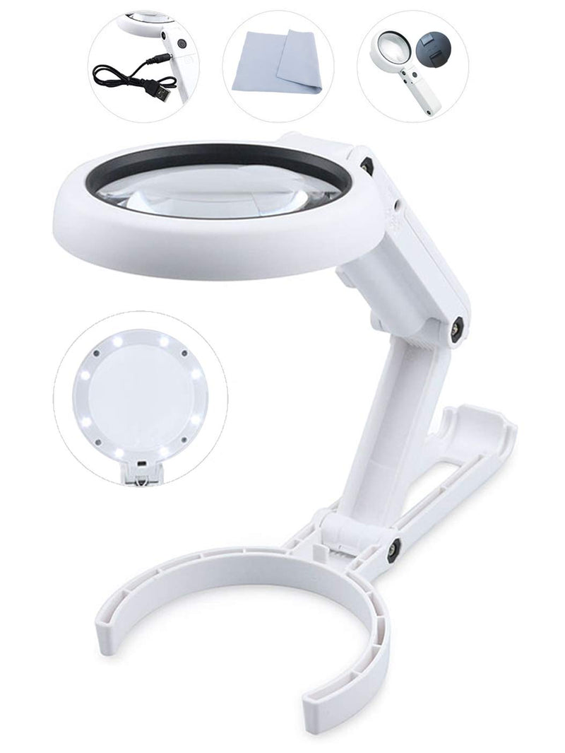 [Australia] - Magnifying Glass with Lights,Adjustable Standing Base,Portable Handheld,[3.5X+10X] Dual Magnification Lens,Magnifier Glass for Reading Jewelry Craft and Computer Repair 