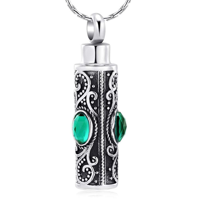 [Australia] - constantlife Cremation Jewelry for Ashes Crystal Stainless Steel Cylinder Urn Pendant Memorial Necklace Keepsake for Women/Men Green 