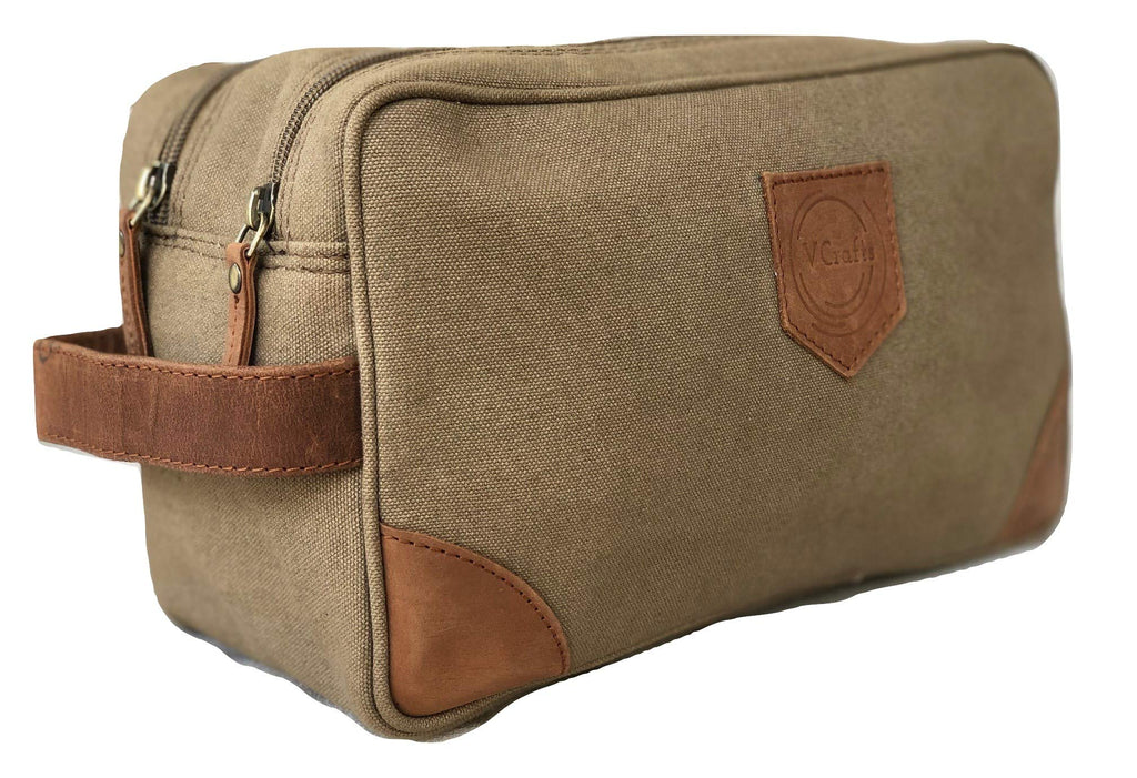 [Australia] - Unisex Toiletry Bag Travel Dopp Kit Vintage Leather Canvas Travel Toiletry Bag Shaving Dopp Kit Men's Travel Toiletry Organizer Bag Water-resistant Shaving Dopp Kit Bathroom Bag (Green) 