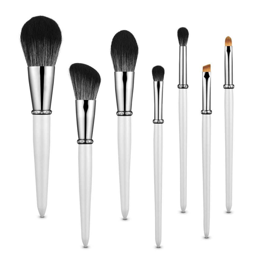 [Australia] - MIKOO-REMEI Makeup Brushes, 7Pcs Premium Synthetic Contour Concealers Foundation Powder Eye Shadows Eyebrow Makeup Brushes, Portable Travel Makeup Brush Sets (White) 7 White 