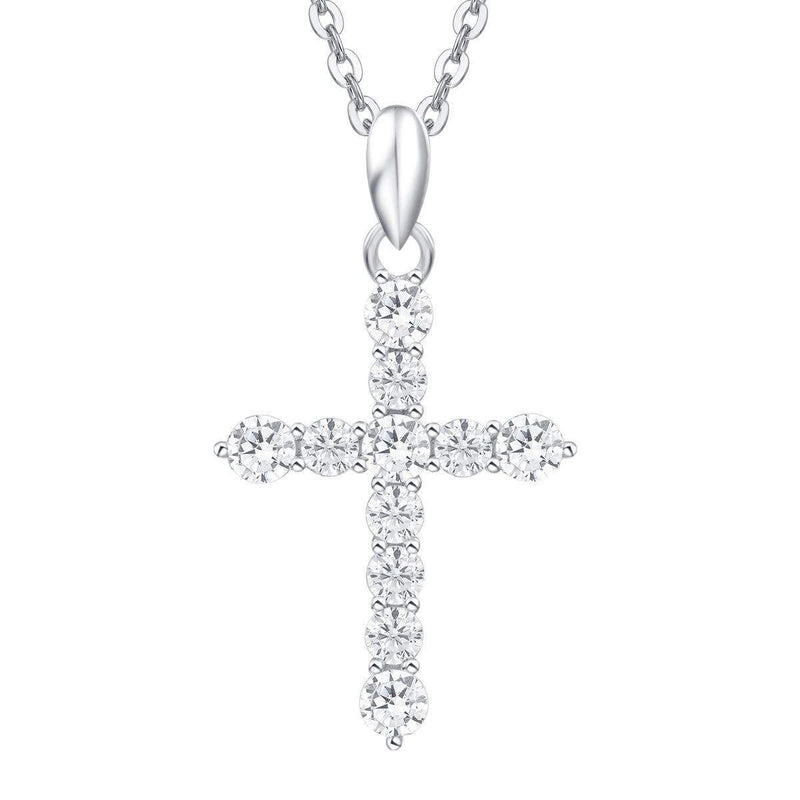 [Australia] - Carleen Yellow Gold Plated Sterling Silver Cubic Zirconia CZ Simulated Diamond Cross Crucifix Pendant Necklace Jewelry for Women Girls, 18" Silver Chain Nice Gifts Jewelry Box 3 Prong CZ Necklace 