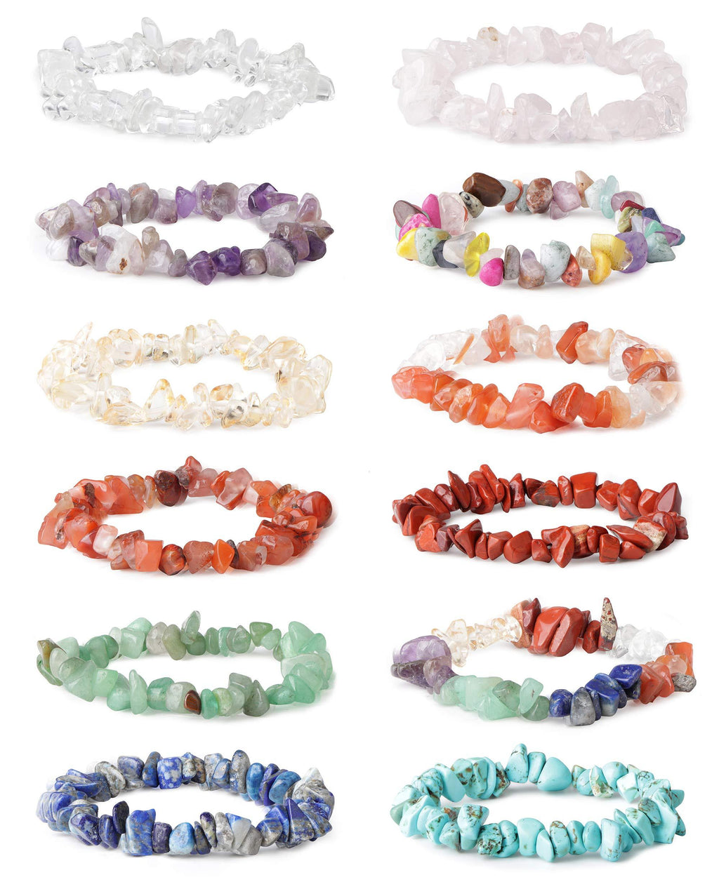 [Australia] - LOYALLOOK 8-12Pcs Natural Gemstone Chakra Crystal Healing Chip Gemstone Stretch Bracelets Tumble Polished Align Chakras/Conquer Fear/Increase Communication Reiki 12pcs natural stone bracelet 