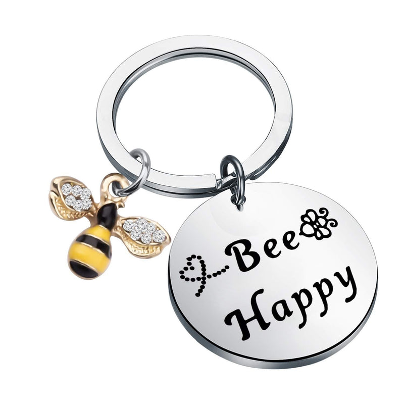 [Australia] - bobauna Bee Happy Keychain with Bumble Bee Chram Bee Jewelry Motivational Gift for Friend Family 