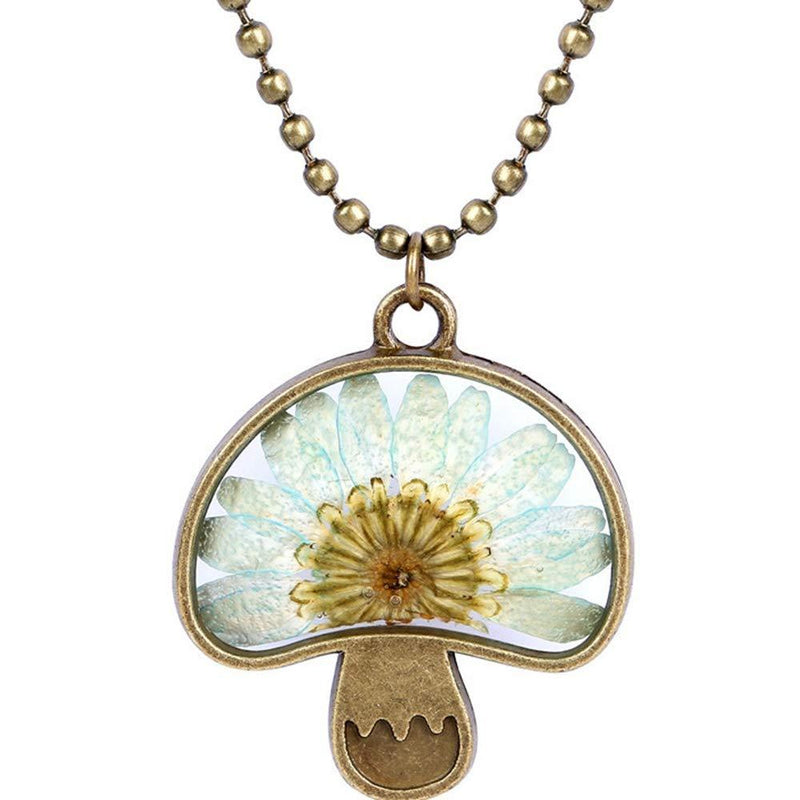 [Australia] - Retro Vintage Dry Flower Transparent Resin Dry Flower Pendant Statement Cocktail Party Necklace Mushroom 